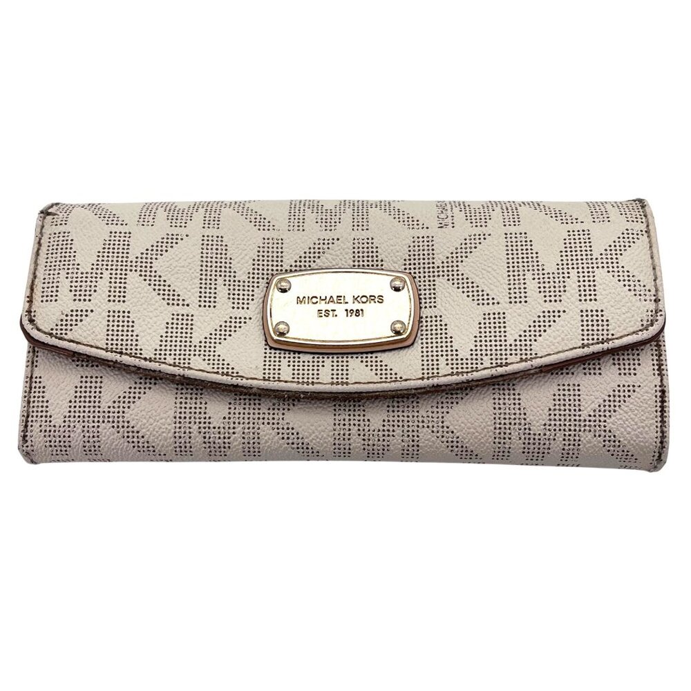 Michael Kors Jet Set Beige Monogram Continental Wallet Zip Around Compartments - Picture 1 of 16